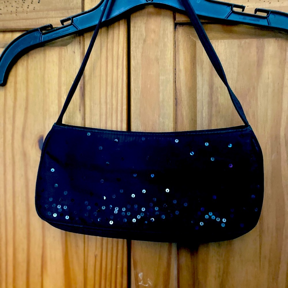 Ann Taylor Loft black clutch purse with sequins